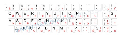 Przejdź do produktu Naklejka QWERTY+CYRYLICA ROSYJSKA standardowa 13x13 BIAŁO-CZARNA