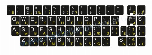 Przejdź do produktu Naklejka QWERTY+CYRYLICA UKRAIŃSKA standardowa 11x13 CZARNO-ŻÓŁTA - komplet 10 sztuk