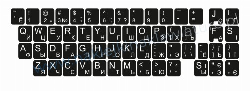 Przejdź do produktu Naklejka QWERTY+CYRYLICA UKRAIŃSKA standardowa 11x13 CZARNO-BIAŁA - komplet 10 sztuk