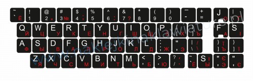Przejdź do produktu Naklejka QWERTY+CYRYLICA UKRAIŃSKA standardowa 13x13 CZARNO-CZERWONA - komplet 10 sztuk