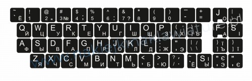 Przejdź do produktu Naklejka QWERTY+CYRYLICA ROSYJSKA standardowa 13x13 CZARNO-BIAŁA - komplet 10 sztuk